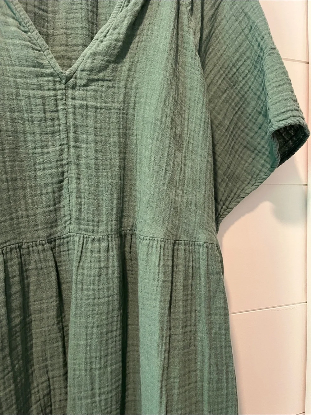 Old Navy Sage Green Gauze V-Neck Midi Dress